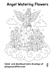 Coloring pages: Angel Watering Flowers pdf
