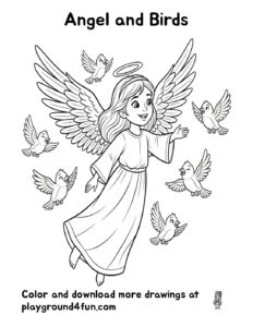 Coloring pages: Angel and Birds pdf