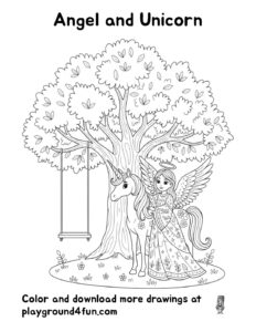 Coloring pages: Angel and Unicorn pdf