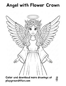 Coloring pages: Angel with Flower Crown pdf