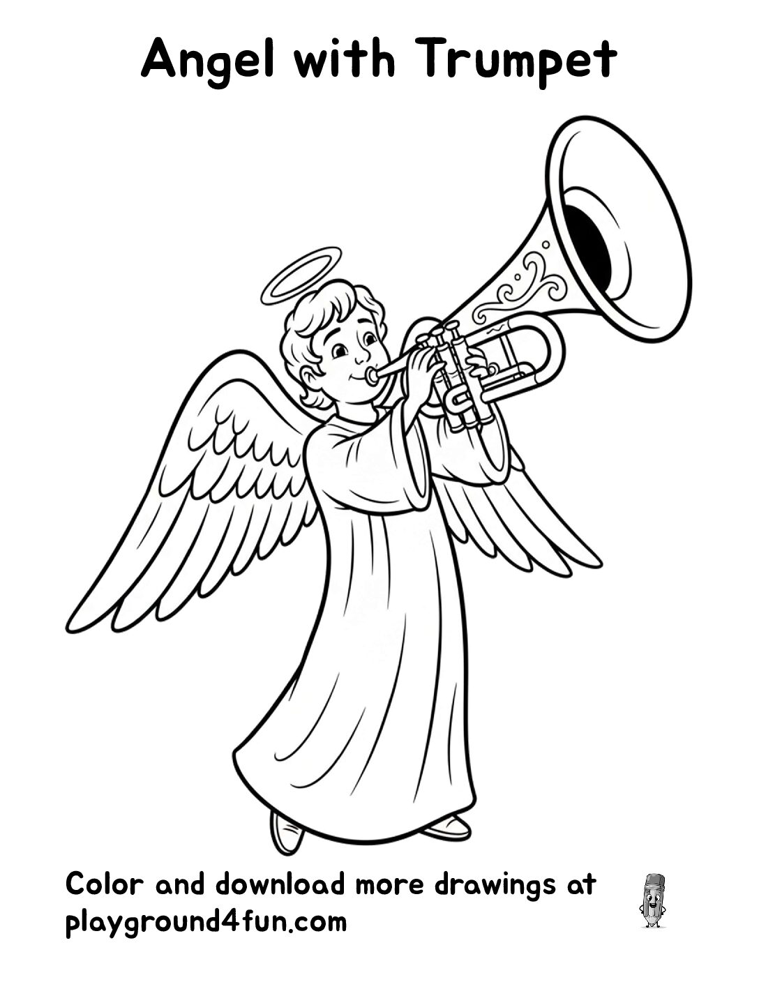 Coloring pages: Angel with Trumpet pdf