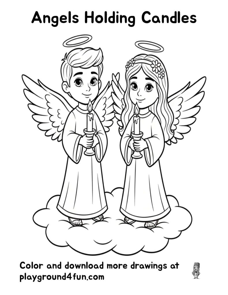 Angels Holding Candles Coloring Pages