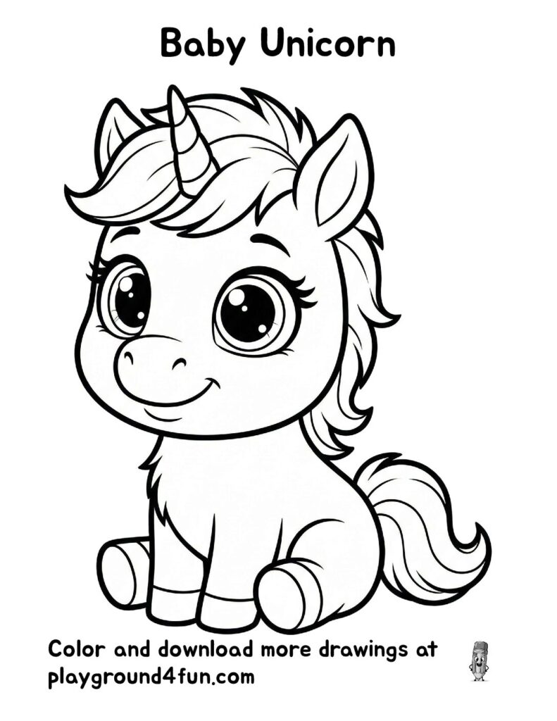 Baby Unicorn Coloring Pages