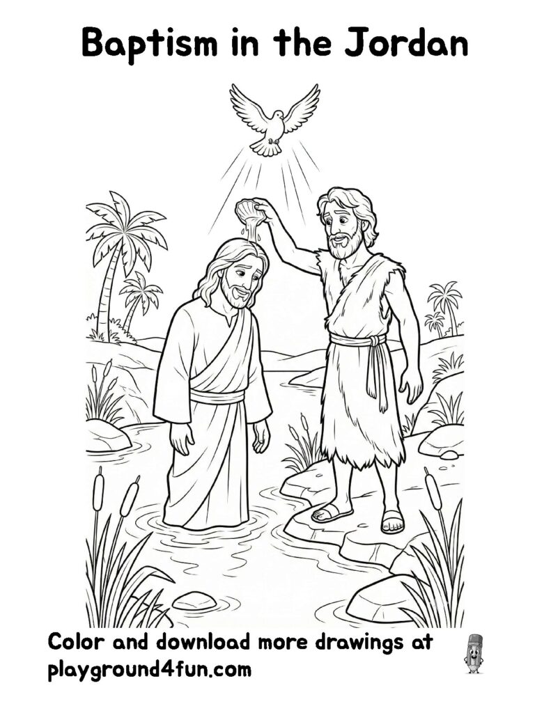 Coloring pages: Baptism in the Jordan preview