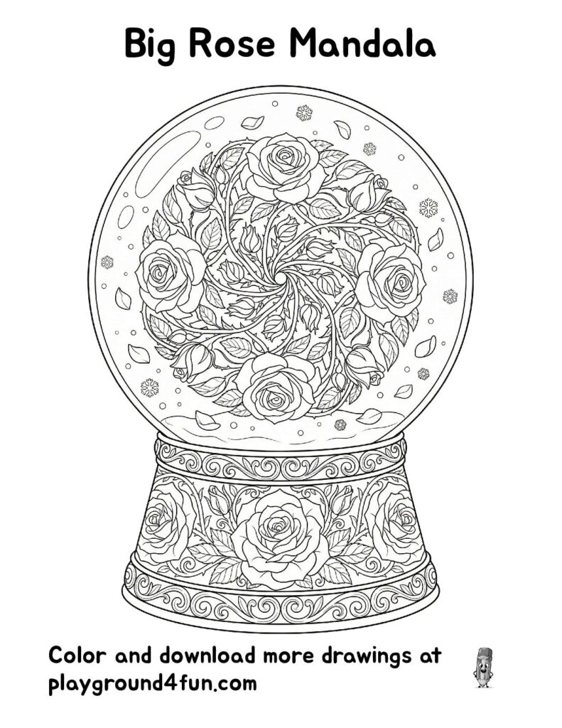 Big Rose Mandala Coloring Pages