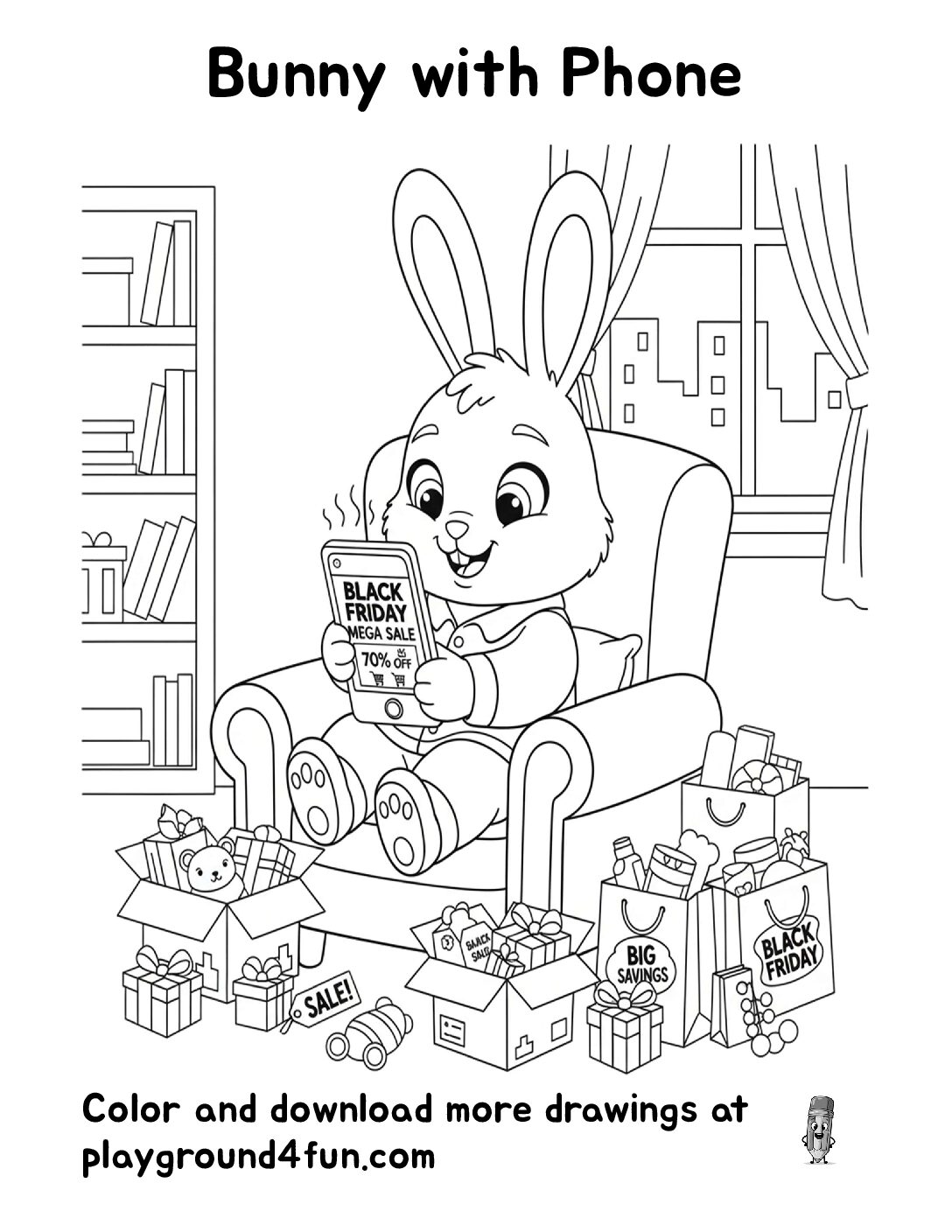 Coloring pages: Bunny with Phone pdf