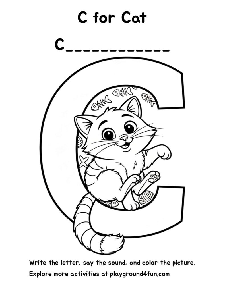 C for Cat Coloring Pages