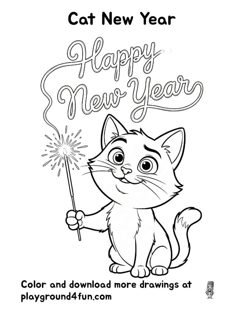 Cat New Year Coloring Pages