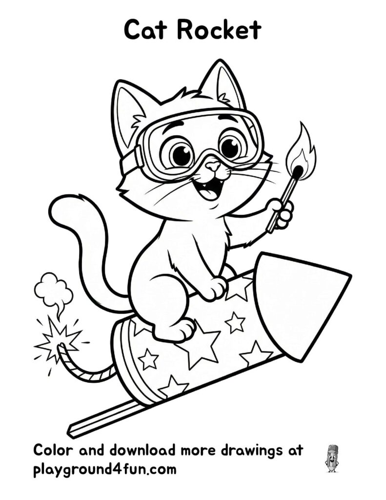 Cat Rocket Coloring Pages