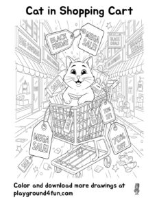 Coloring pages: Cat in Shopping Cart pdf
