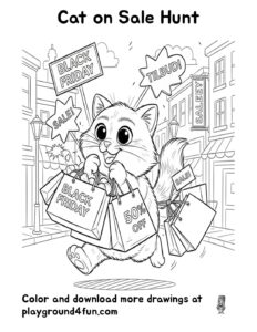 Coloring pages: Cat on Sale Hunt pdf