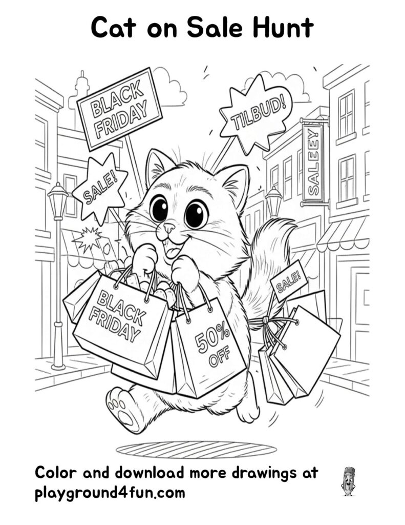 Cat on Sale Hunt Coloring Pages