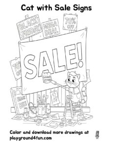 Coloring pages: Cat with Sale Signs preview