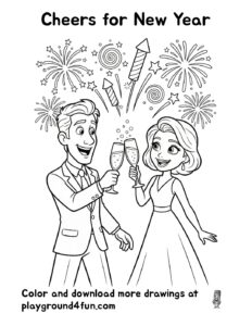 Coloring pages: Cheers for New Year pdf