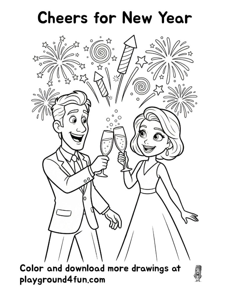 Cheers for New Year Coloring Pages