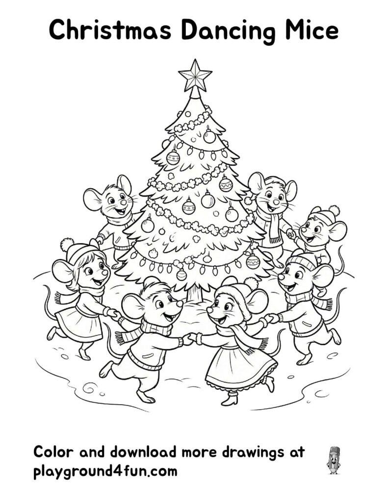 Christmas Dancing Mice Coloring Pages