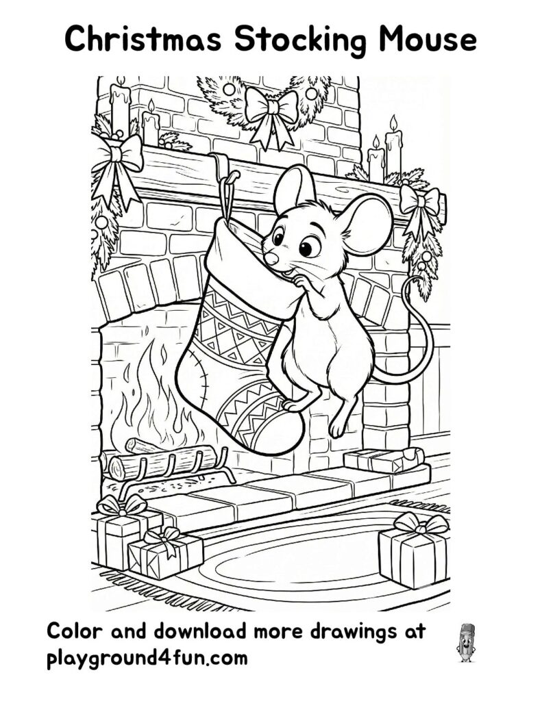 Christmas Stocking Mouse Coloring Pages