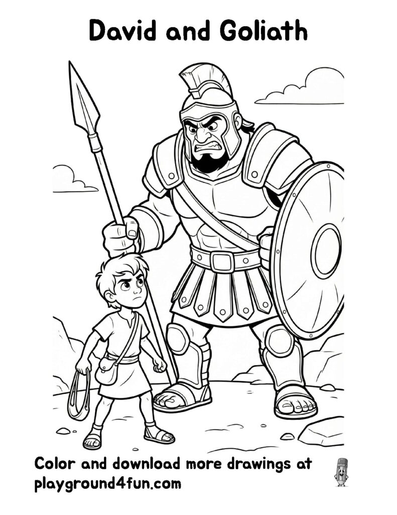 Coloring pages: David and Goliath preview