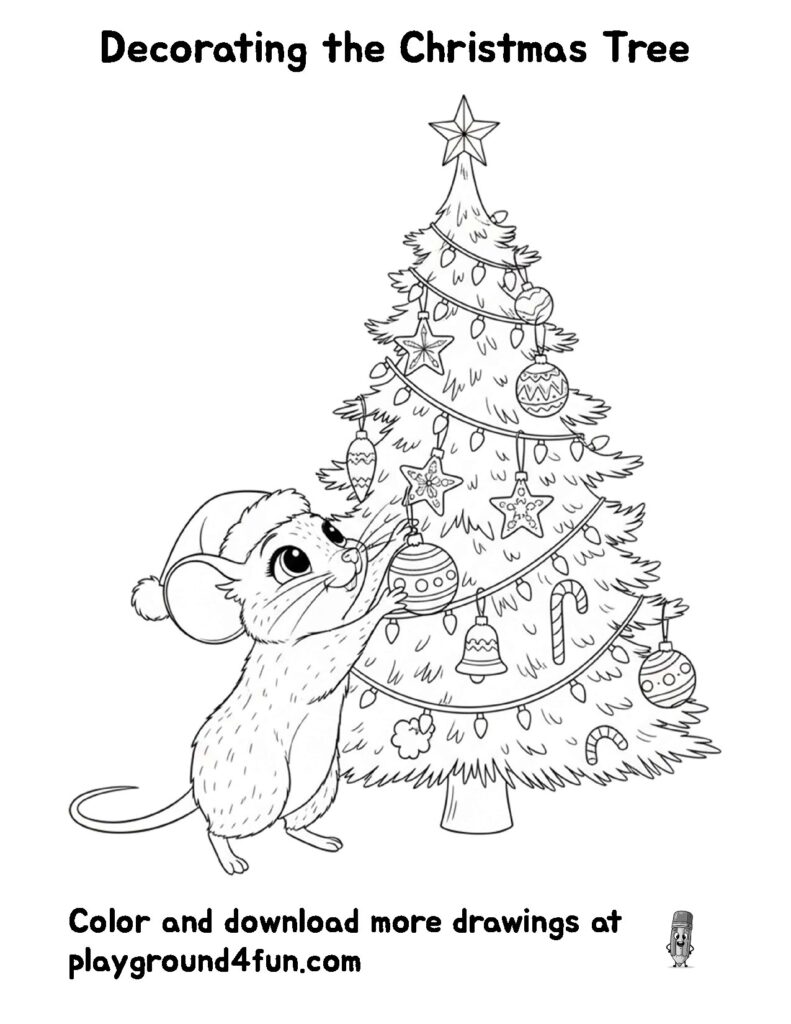 Christmas Coloring Pages like Decorating the Christmas Tree