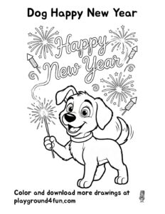 Coloring pages: Dog Happy New Year pdf