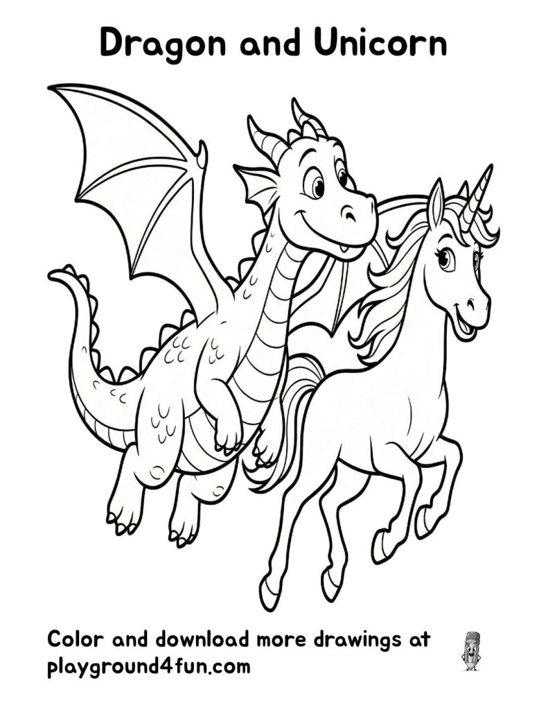 Dragon and Unicorn Coloring Pages