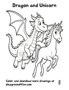 Coloring pages: Dragon and Unicorn preview