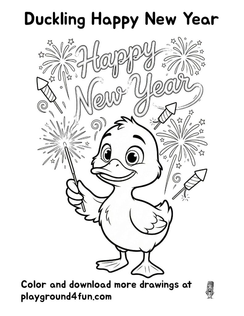 Duckling Happy New Year Coloring Pages