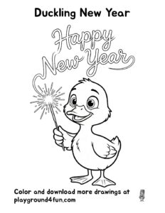 Coloring pages: Duckling New Year pdf