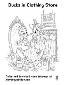 Coloring pages: Ducks in Clothing Store pdf