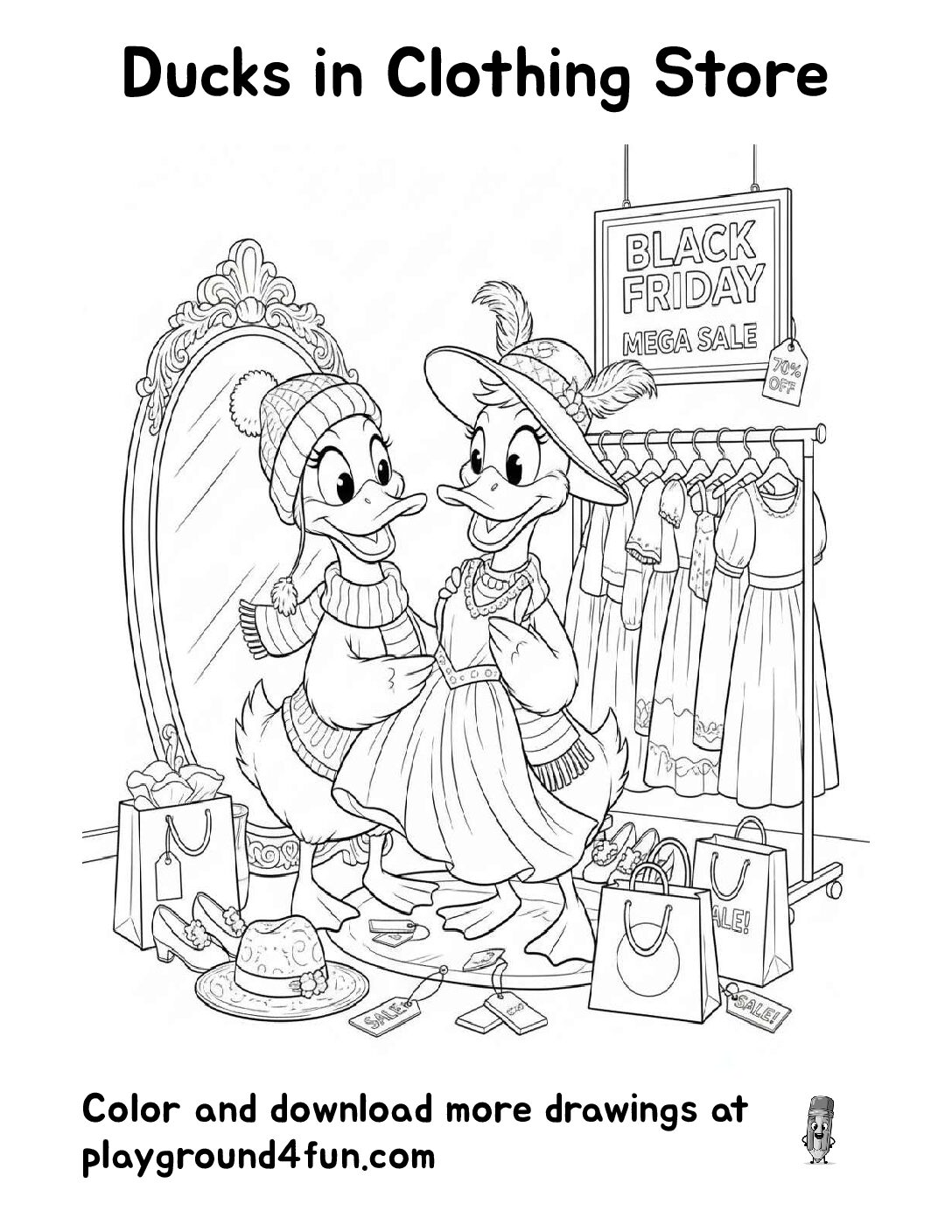 Coloring pages: Ducks in Clothing Store pdf
