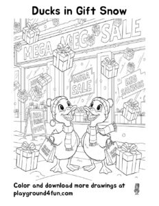 Coloring pages: Ducks in Gift Snow pdf