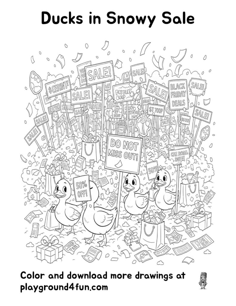 Ducks in Snowy Sale Coloring Pages