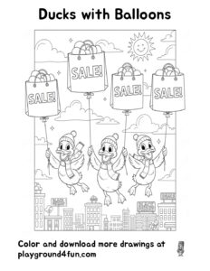 Coloring pages: Ducks with Balloons pdf