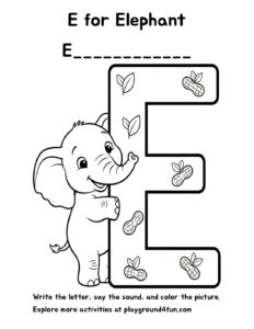 Coloring pages: E for Elephant pdf