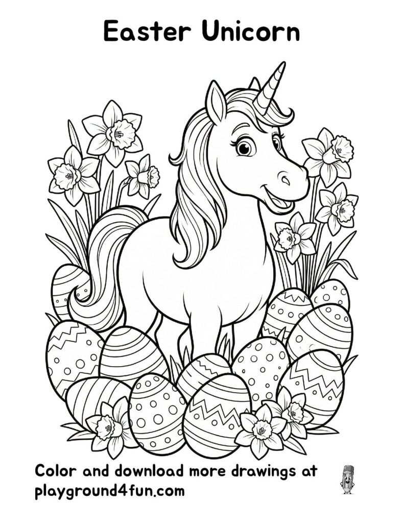Easter Unicorn Coloring Pages