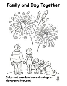Coloring pages: Family and Dog Together preview