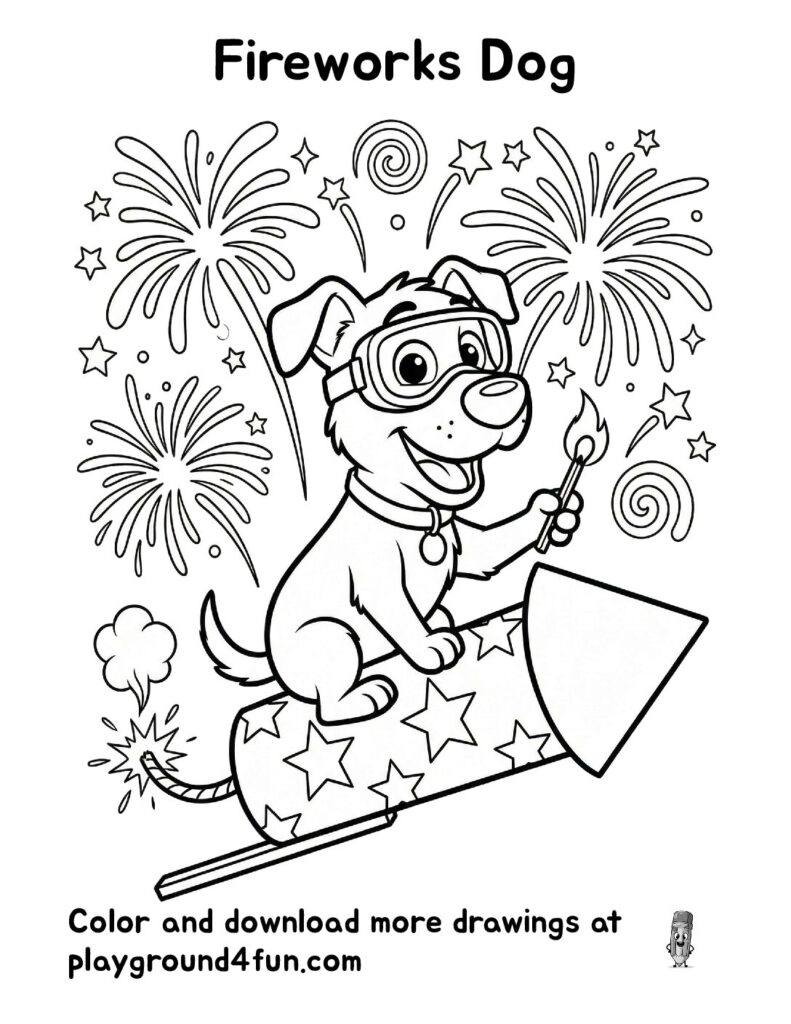 Fireworks Dog Coloring Pages