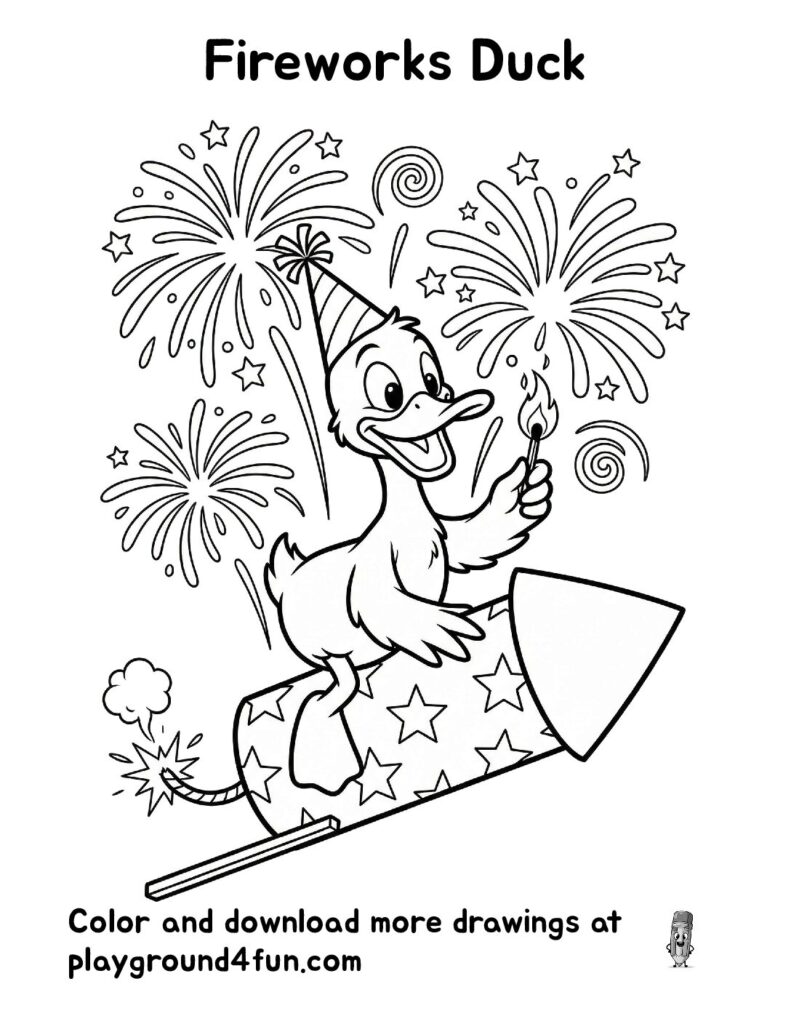 Fireworks Duck Coloring Pages