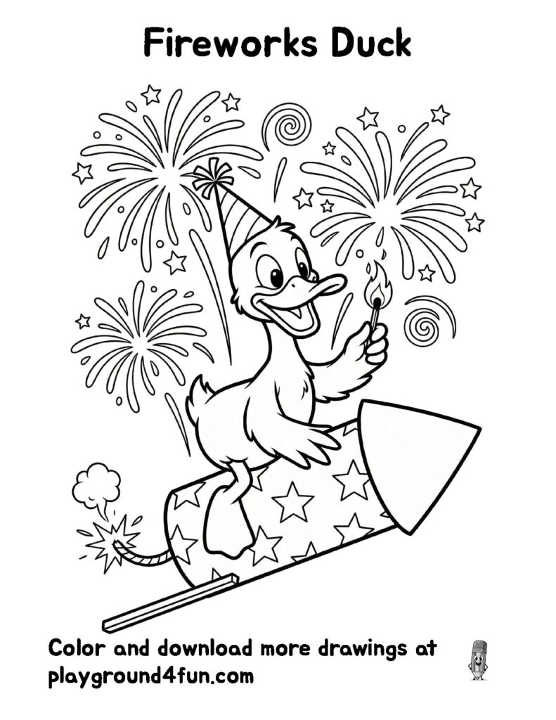 New Year Coloring Pages like Fireworks Duck