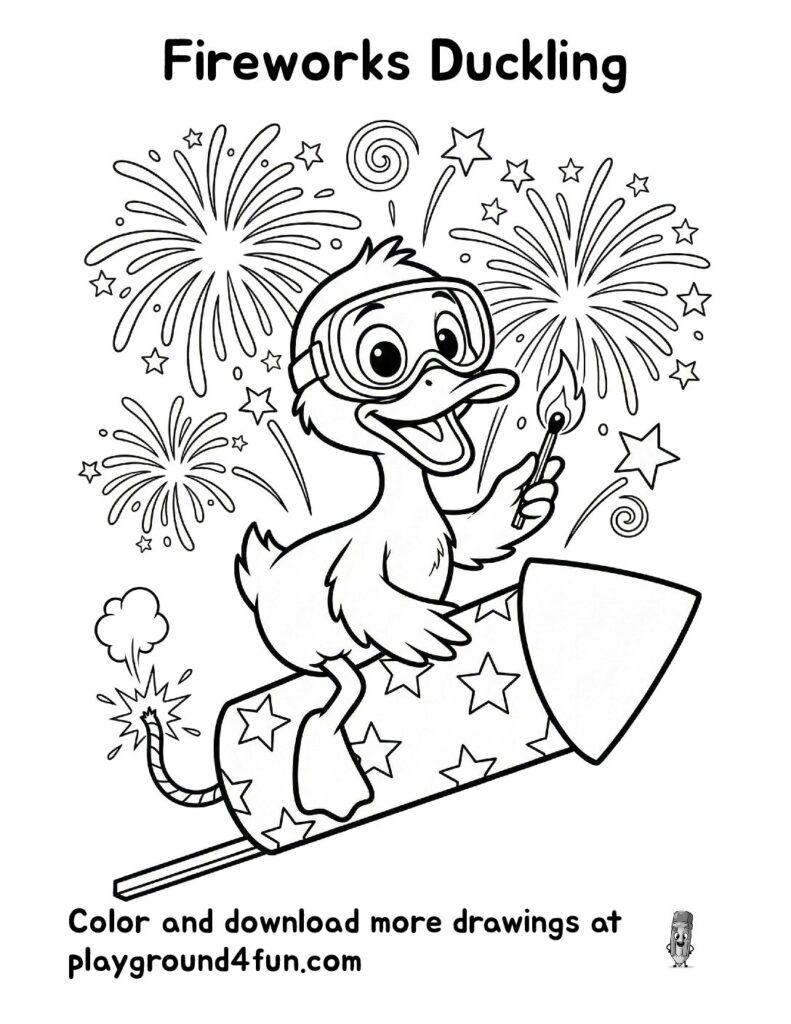 Fireworks Duckling Coloring Pages