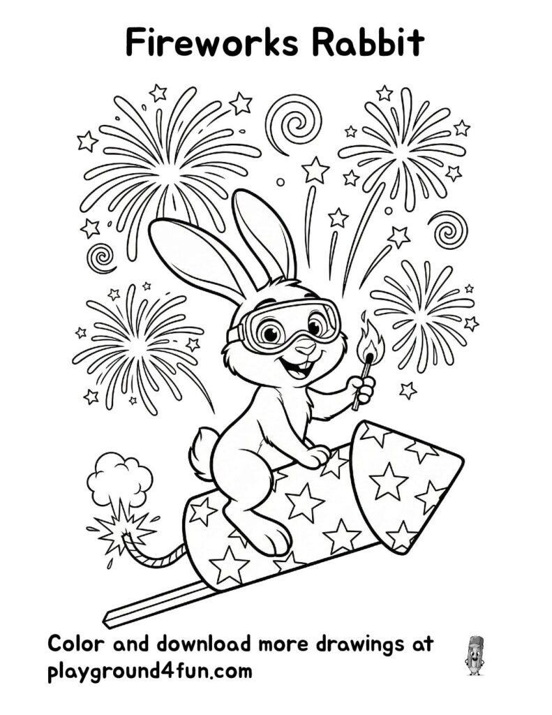 Fireworks Rabbit Coloring Pages