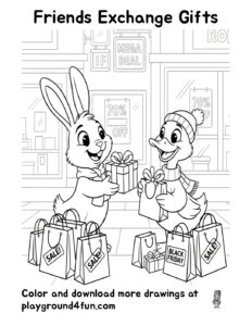 Coloring pages: Friends Exchange Gifts pdf