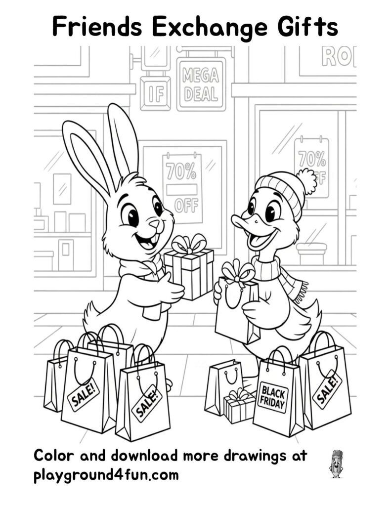 Friends Exchange Gifts Coloring Pages
