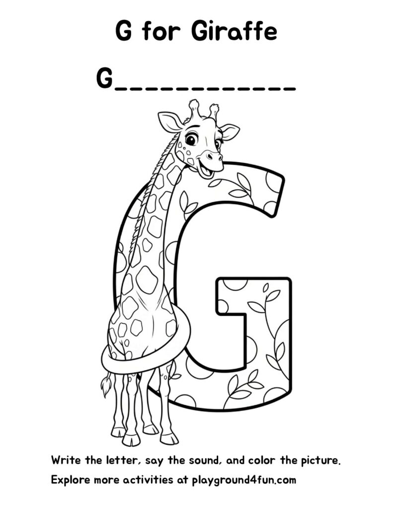 G for Giraffe Coloring Pages