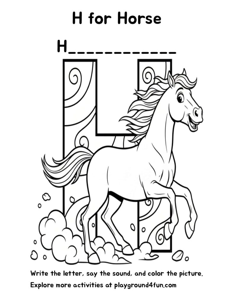 H for Horse Coloring Pages