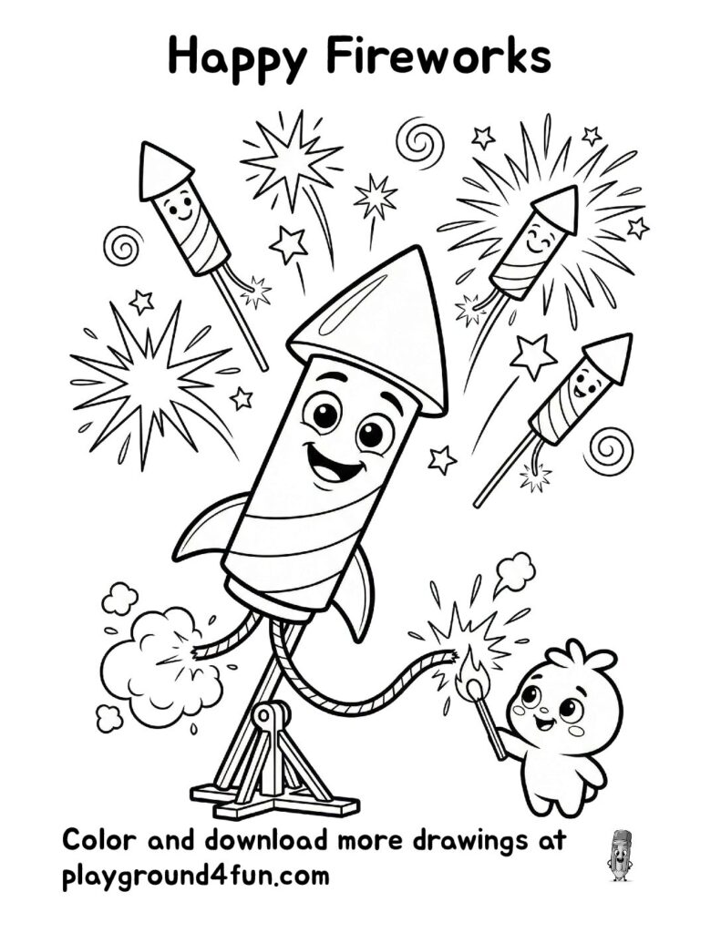 Happy Fireworks Coloring Pages