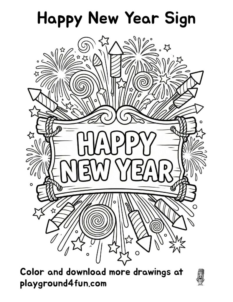 Happy New Year Sign Coloring Pages