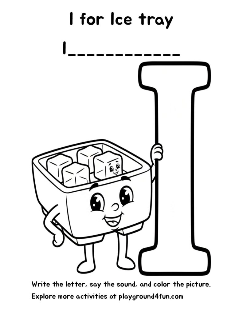 I for Ice tray Coloring Pages