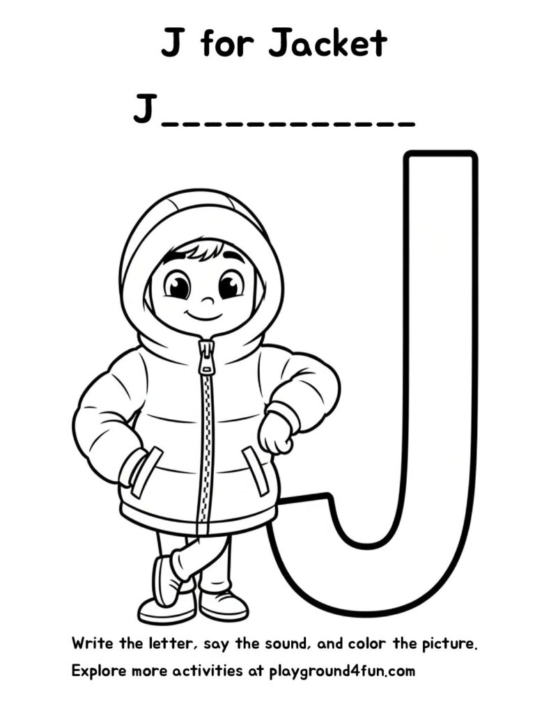 J for Jacket Coloring Pages
