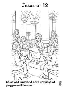 Coloring pages: Jesus at 12 pdf